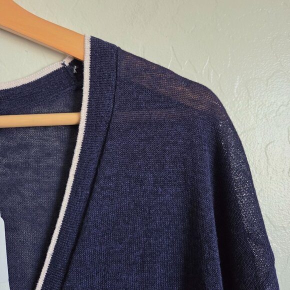 Caslon Linen Blend Button Up V-Neck Cardigan Navy Size Large Nautical Preppy NEW - Picture 7 of 10